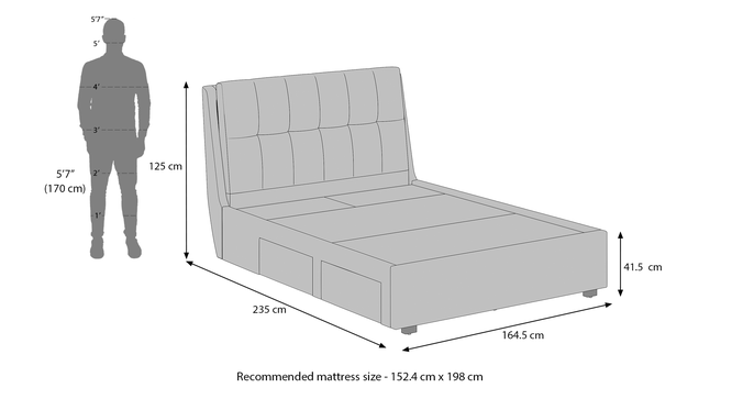 Beige Fabric,Engineered Wood Queen Size Bed with Drawer Storage Bed