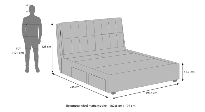 Beige Fabric,Engineered Wood King Size Bed with Drawer Storage Bed
