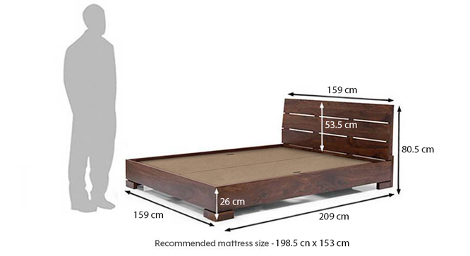 Solid Wood Queen Size Bed without Storage in Mahogany Finish