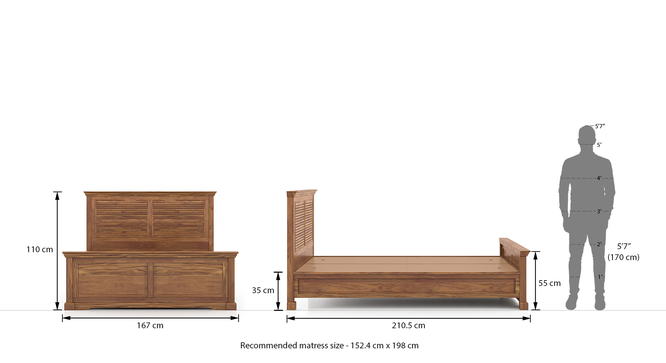 Solid Wood Queen Size Non Storage Bed in Natural Teak Finish