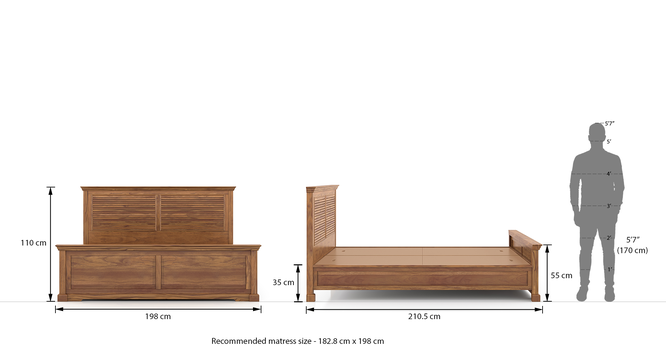 Solid Wood King Size Non Storage Bed in Natural Teak Finish