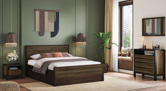 Solid Wood Queen Size Hydraulic Storage Bed in American Walnut Finish