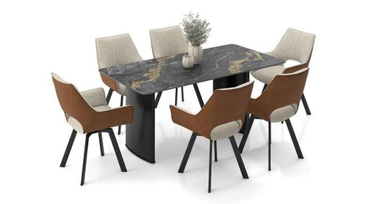6 Seater Ceramic Dining Table With Casey Swivel Dining Chairs