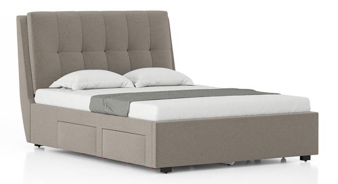Beige Fabric,Engineered Wood Queen Size Bed with Drawer Storage Bed