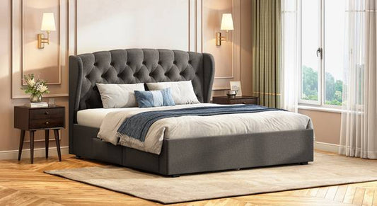 Grey King Size Upholstered Storage Bed