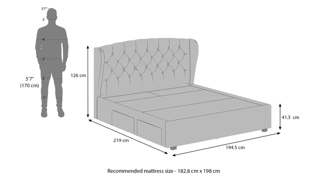 Grey King Size Upholstered Storage Bed