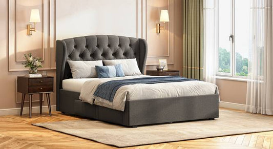Grey Queen Size Upholstered Storage Bed