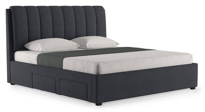 Engineered Wood King Size Drawer Storage Upholstered Bed in Grey Finish