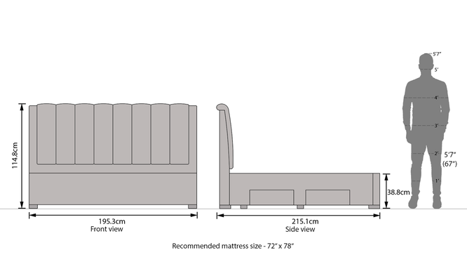 Engineered Wood King Size Drawer Storage Upholstered Bed in Grey Finish