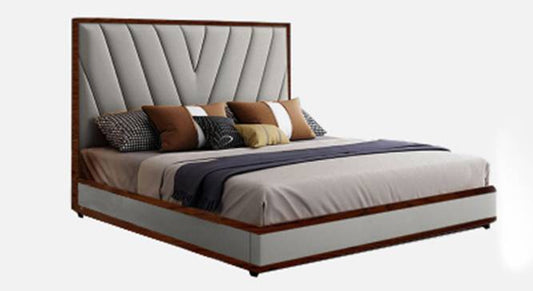 Engineered Wood Queen Size Non Storage Bed in Provincial Teak Finish