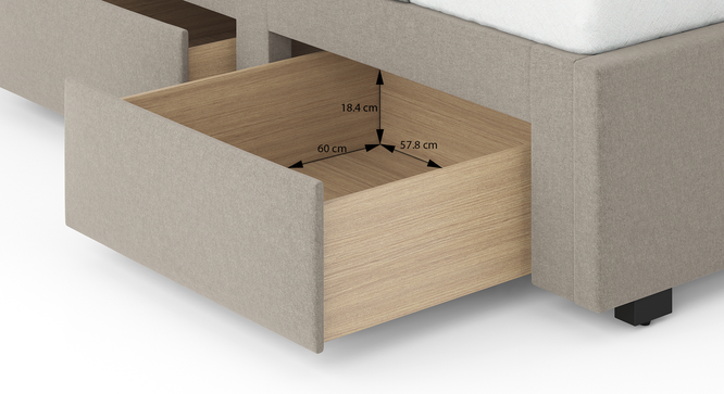 Beige Fabric,Engineered Wood Queen Size Bed with Drawer Storage Bed