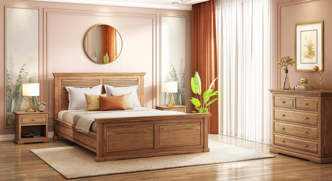 Solid Wood King Size Non Storage Bed in Natural Teak Finish