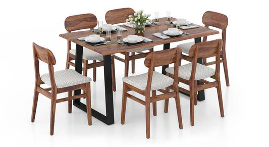 Live Edge 6 Seater Dining Table With Set of Vivien Chairs
