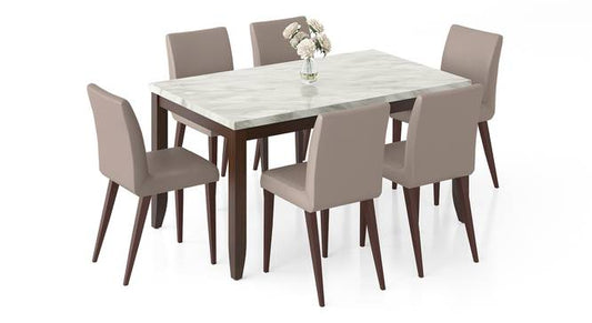 Engineered Wood 6 Seater Dining Table With Set Of Persica Dining Chairs In Dark Walnut Finish